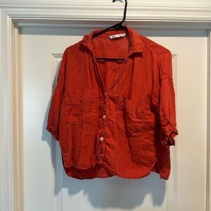Zara cropped button down. Coral.